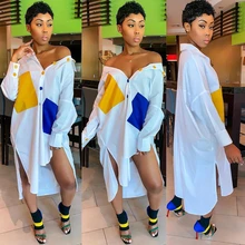 Plus Size Long Sleeve Shirt Dress Women Casual Summer Dress Patchwork Pocket Button Oversize High Low Asymmetrical T Shirt Dress long sleeve plus size palm print asymmetrical t shirt