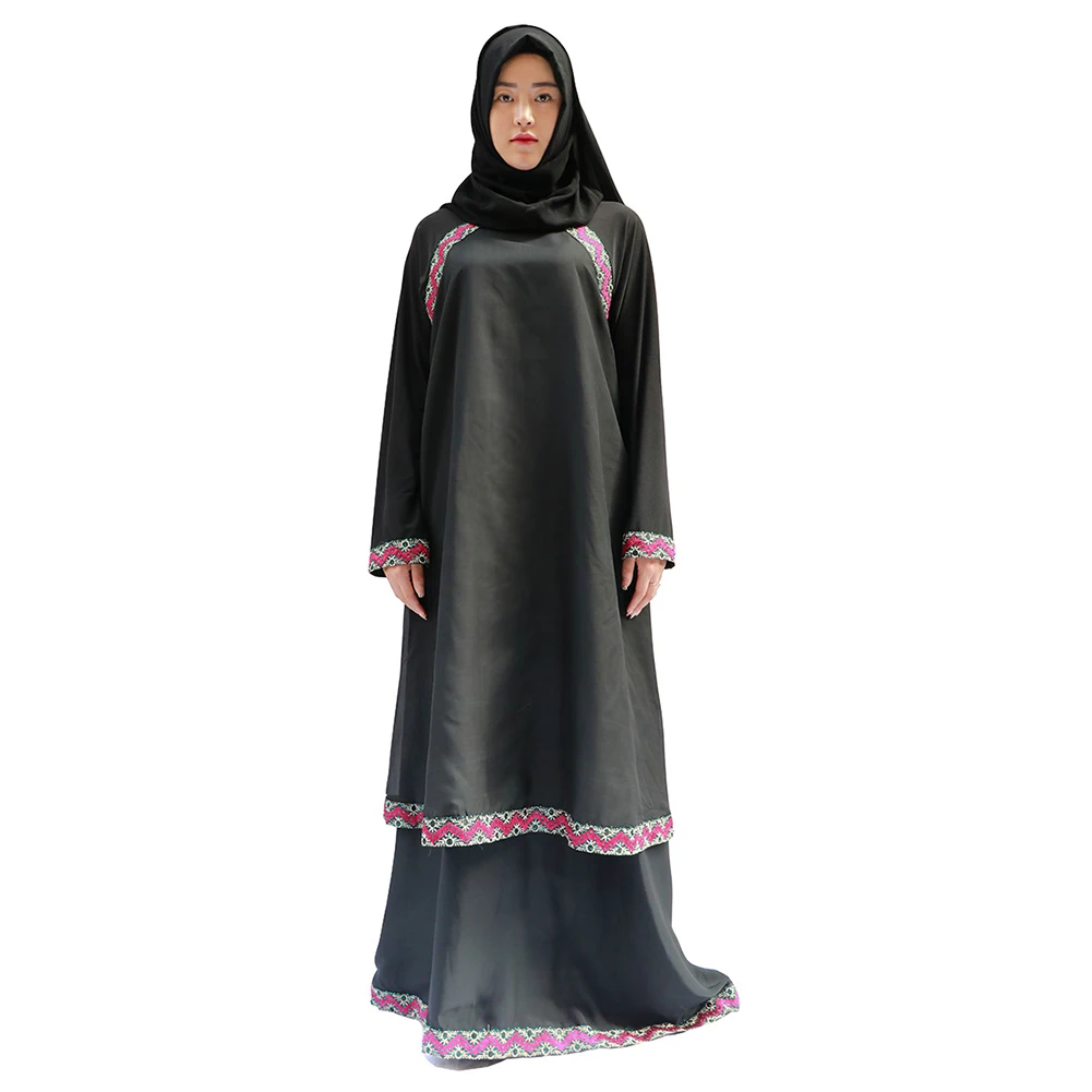 

Autumn Summer Loose Indie Folk Women Full Sleeve Solid Color O-Neck A-Line Dress Muslim Clothes