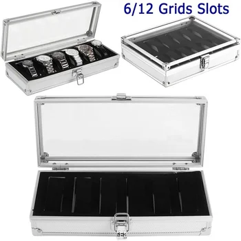 

6 / 12 Slot Watch dispaly Box Practical Aluminium Case Glass Top Watch Storage Box