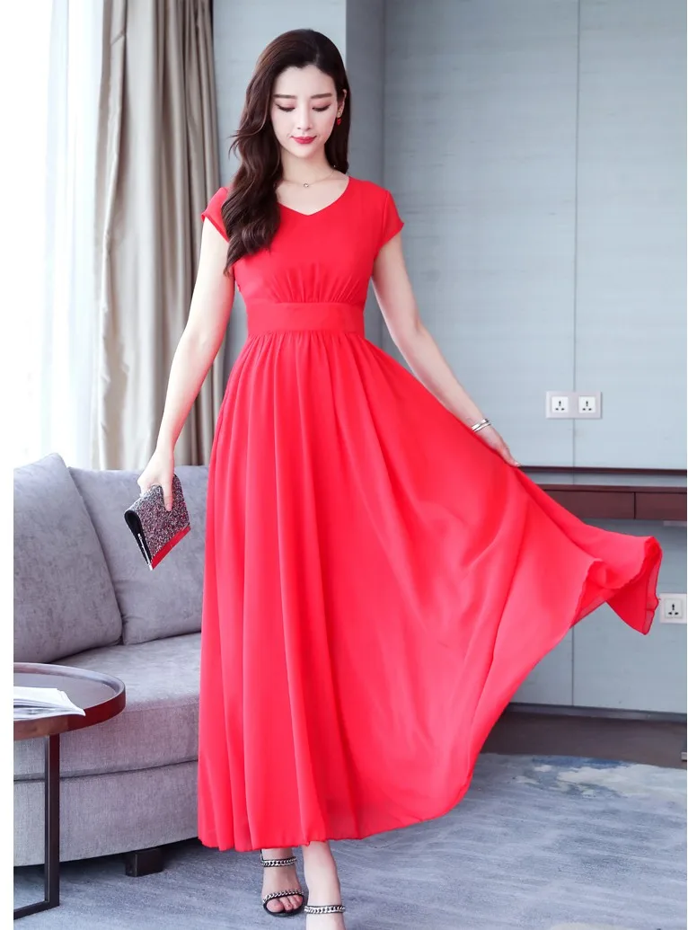 

2019 New design girls casual chiffon slim dresses women's fashion summer holiday beach soft dress elegant vestidos size XL #A267
