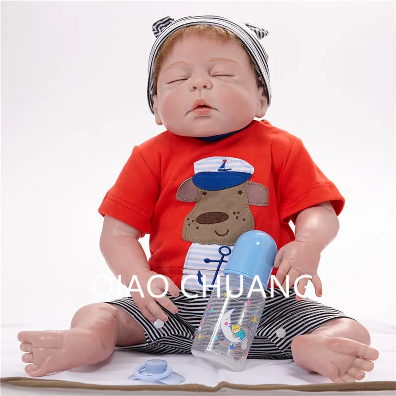 

Dress Up Dolls Brown Wigs Beautiful American Boy Reborn Simulation Doll Pacifier And Bottle PVC Action Figure Doll G668