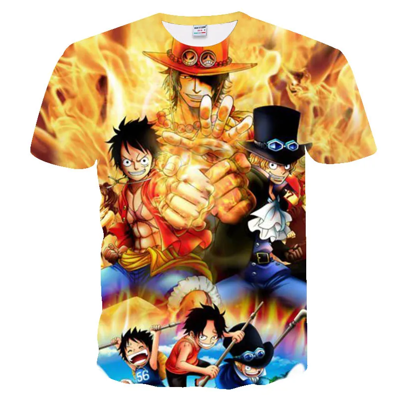 

2018 new anime Tshirt Summer Men's Funny fire Print One Piece 3d T-shirt Male Hip hop Streetwear O-Neck T Shirts tops&Tees Shirt
