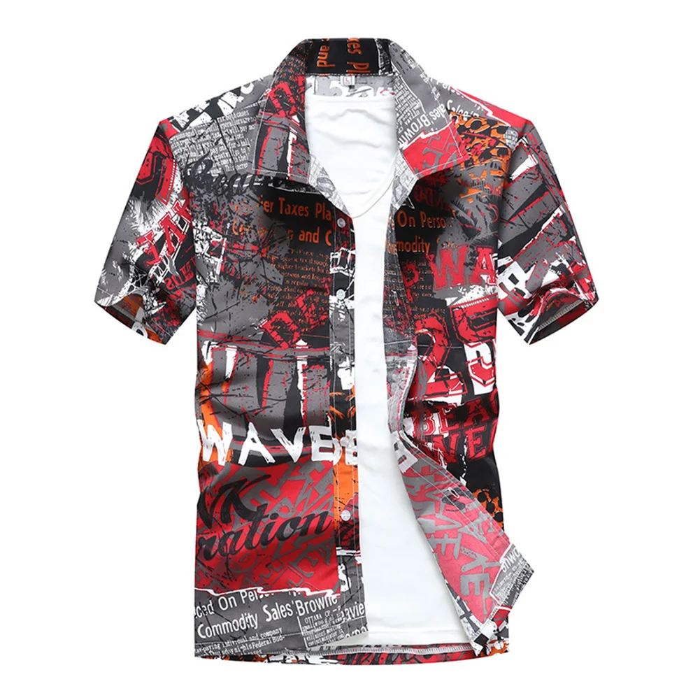 Mens Beach Hawaiian Shirt Tropical Summer Short Sleeve Shirt Men Streetwear Clothing Casual Loose Button Down Shirts Tops Dark Grey