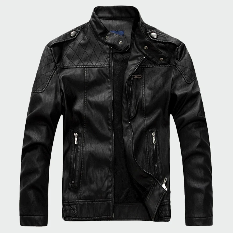 Мужские кожаные куртки Зимние Повседневные мотоциклетные ПУ плюс бархатные кожаные пальто Мужская искусственная куртка плюс бархатная брендовая одежда 2XL ML013