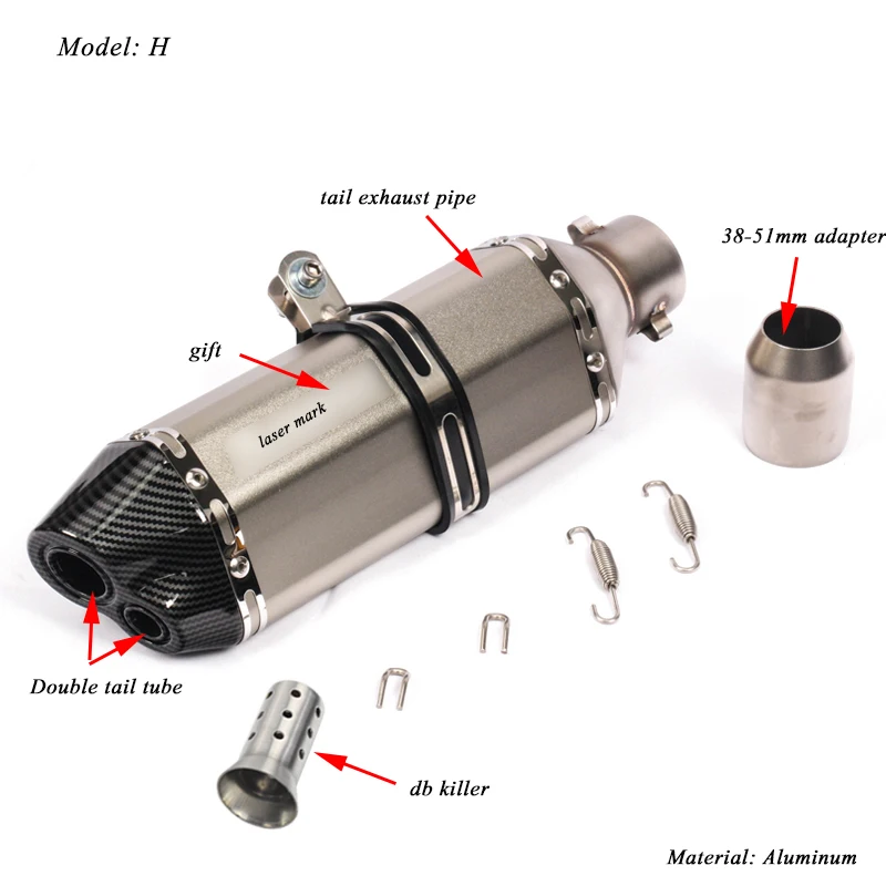 370 мм мотоциклетная алюминиевая Хвостовая система глушителя Модифицированная 38-51 мм мото-короткая выхлопная труба глушителя с DB Killer