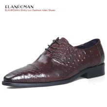 ELANROMAN Top Fashion luxury quality leather men shoes Men Square Toe Oxfords Brown Dress Shoes wedding business formal shoes