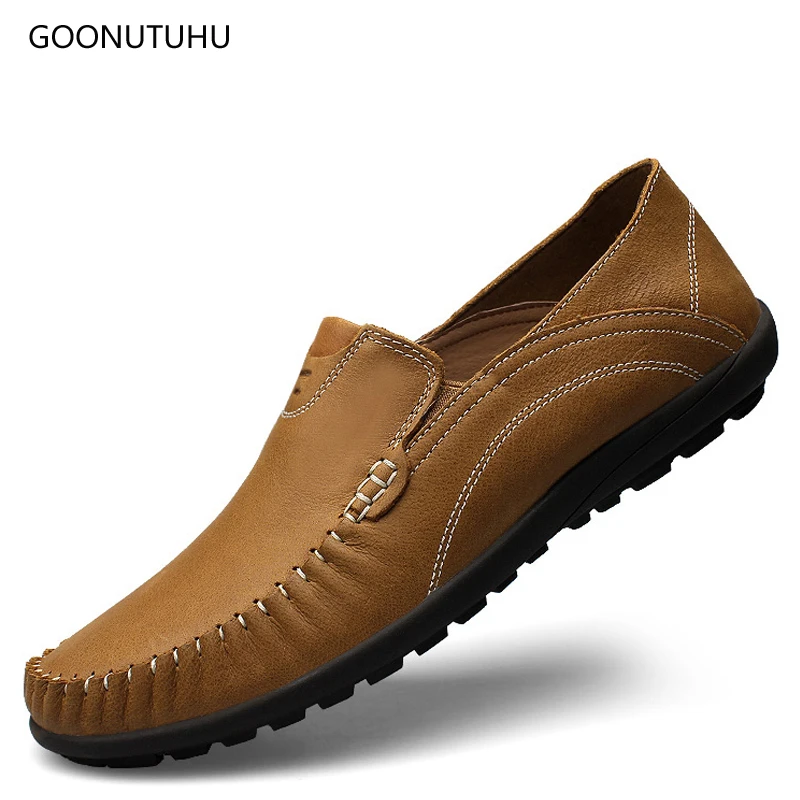 

2019 fashion men's casual shoes slip-on loafers genuine leather brown & blue driving shoe man breathable platform shoes for men