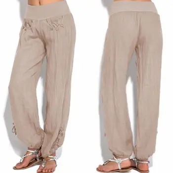 

Women Casual Linen Harem Pants Loose Baggy Wide Leg Yoga Long Trousers Plus Size