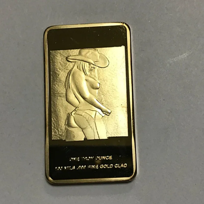 

1 Pcs Sample order lovely girl badge 1 OZ 24k real gold plated beauty fashion women badge 50 x 28 mm souvenir coin bar