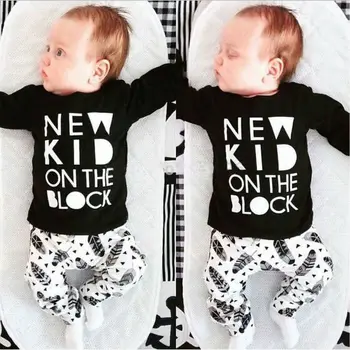 

2020 Baby Boy Clothes Infant Clothing Sets Long Sleeved T-shirt + pants Creative newborn baby clothing set NEW KID ON THE BLOCK