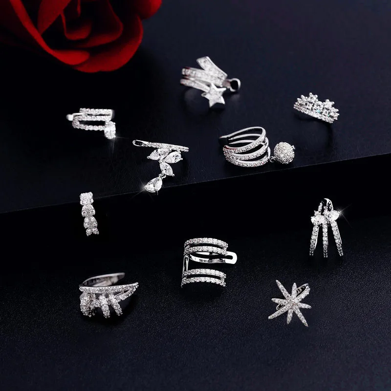 Серьги клипсы женские маленькие с фианитом на хрящевую ткань|clip earrings|ear cuff earringsear |