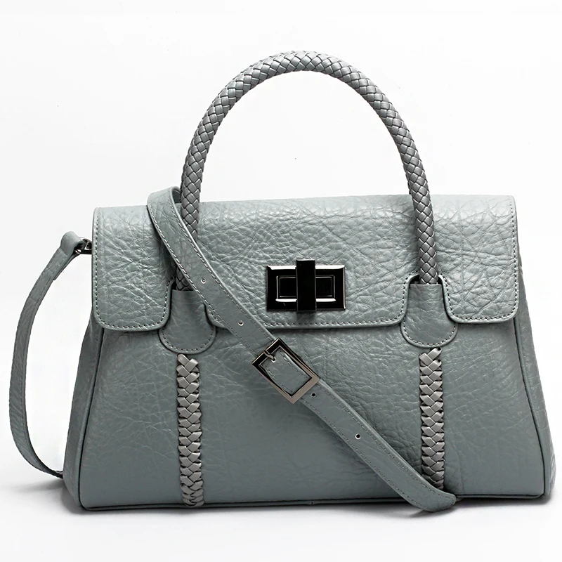 Hot Sale Women Genuine Leather Handbag Real Leather Tote Bag with Knitting Lock Female Dress ...