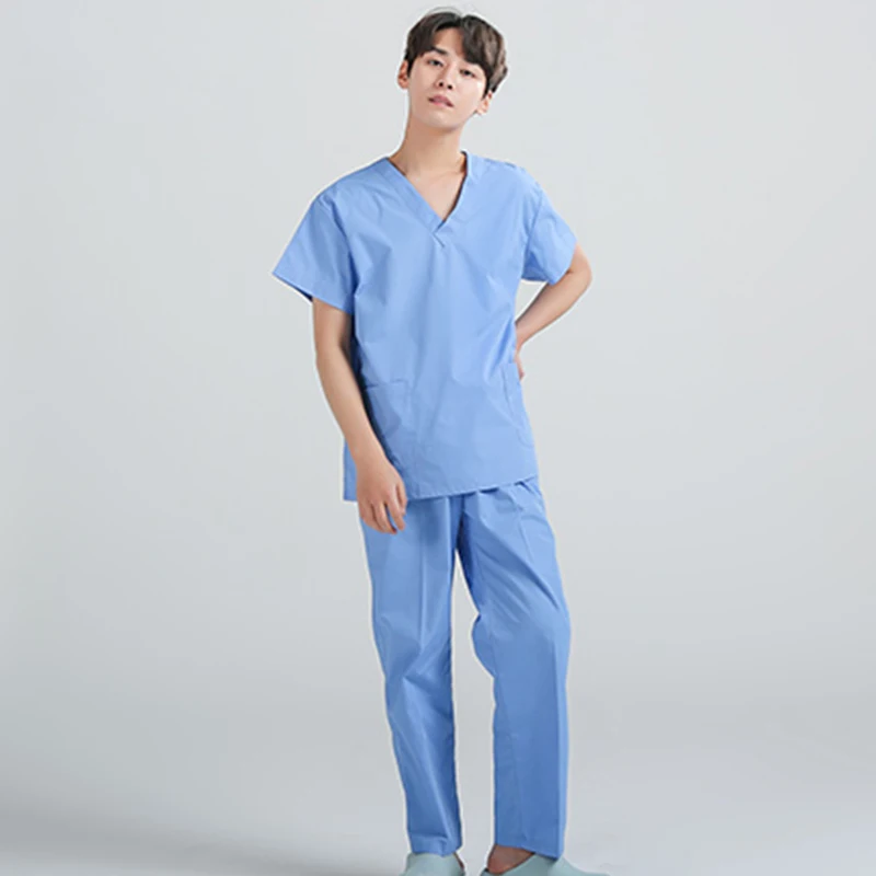 Хлопок хирургический халат для мужчин медицинский уход скрабы одежда Стоматологическая Лаборатория пальто хирургический костюм медицинская одежда медицинские наборы - Цвет: blue