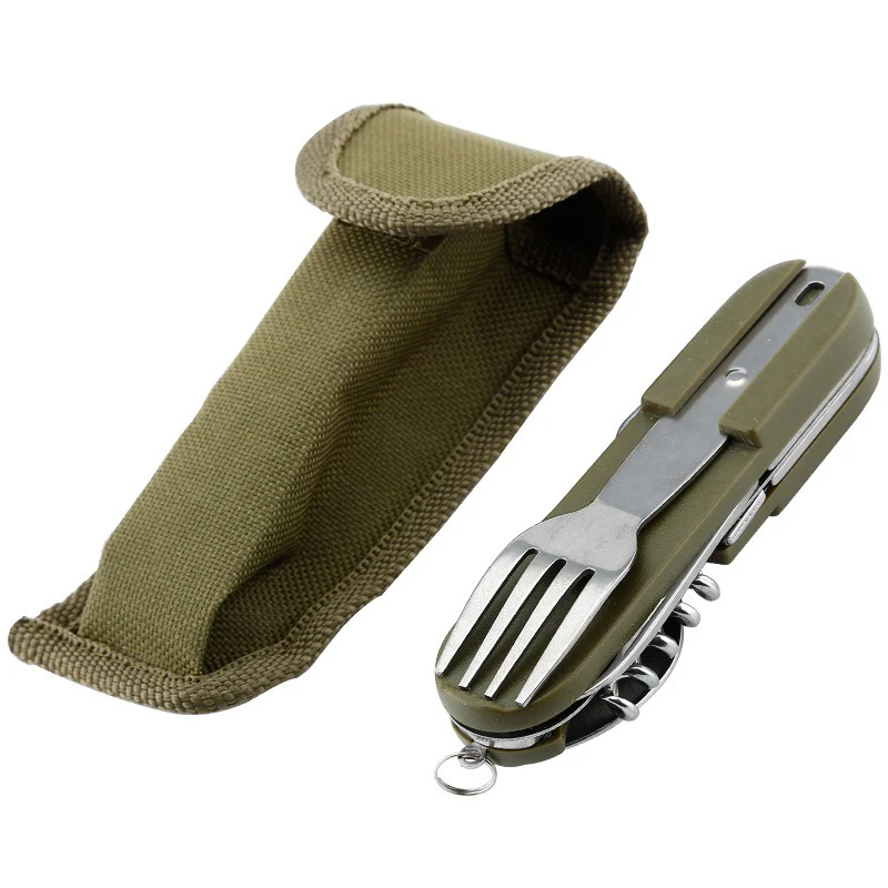 7 En 1 vajilla tenedor cuchara cuchillo vino sacacorchos abrelatas de botella cubiertos de herramientas de cocina