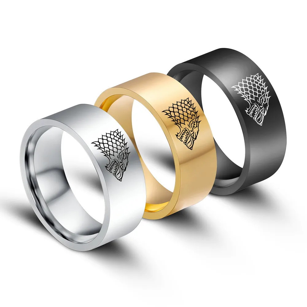 

Fashion Stainless Steel ring Game of Thrones ice wolf House Stark of Winterfell Men Ring Movie Jewelry Gifts