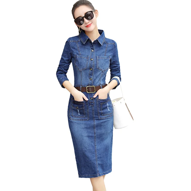 denim jurk lange mouw