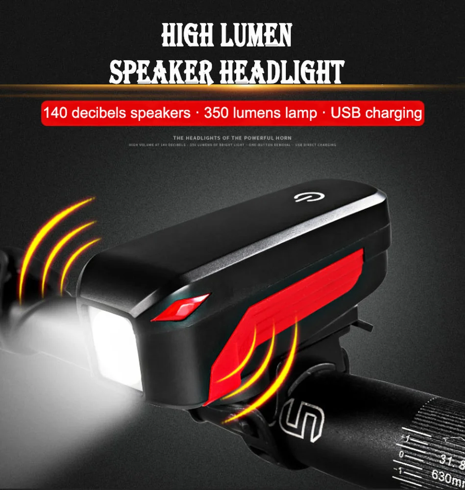 Bicycle Touch Headlight With Electric Bell 350 Lumen 150 Meter
