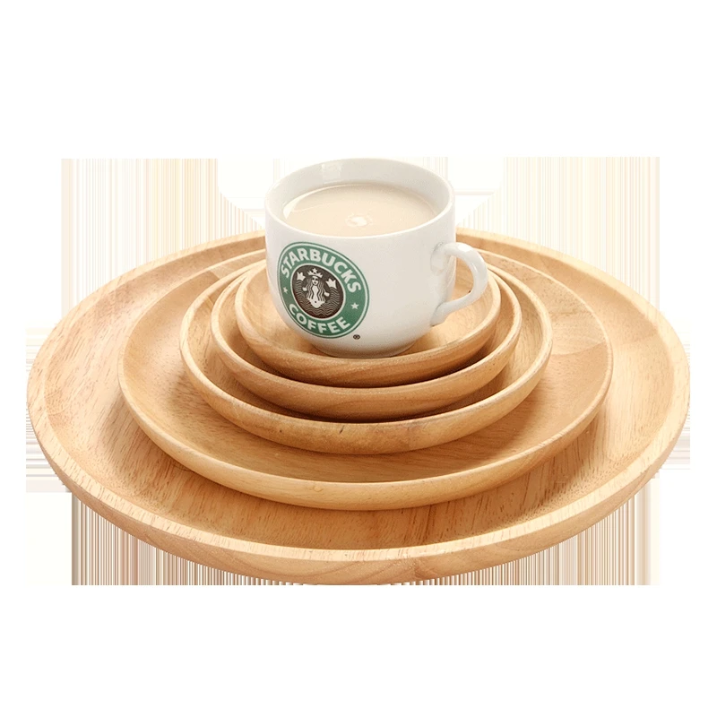 

Kitchen Tableware Bread Butter Plates Japanese style Solid Wood Oak Round Fruit Salad Bread Dessert Dish Bowl Tray