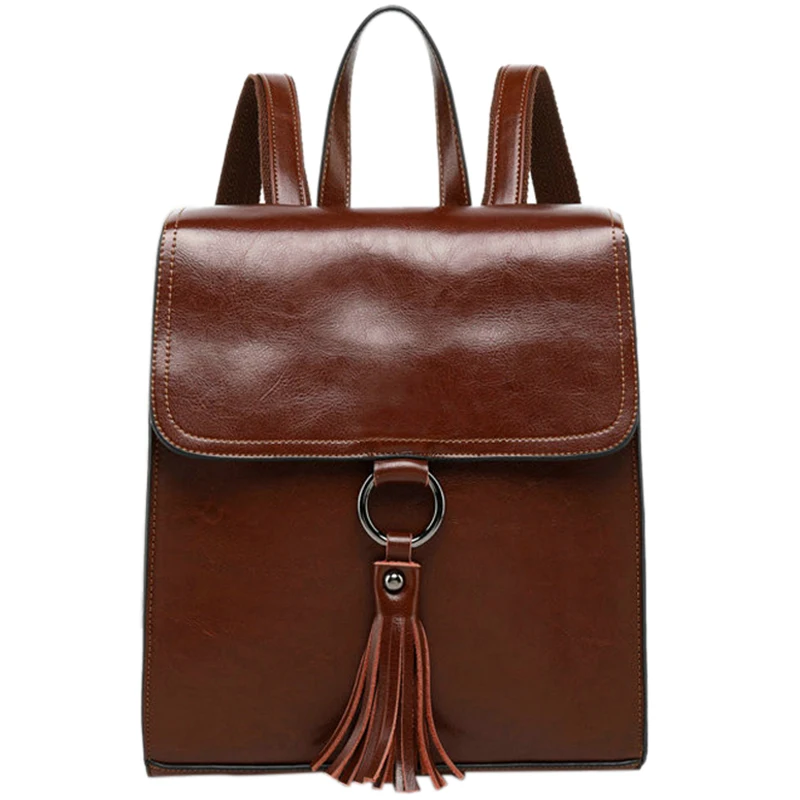 

Tassel Lady Leather Backpack Girl Backpack Girl Retro Female Backpack