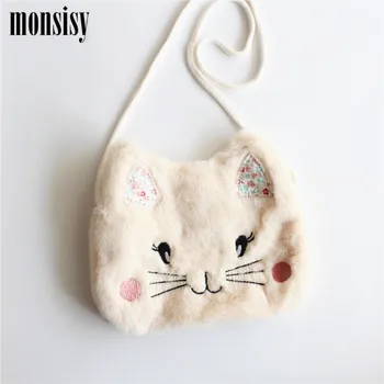 

Monsisy Winter Faux Fur Cat Baby Bag For Girl Purse and Handbag Children Shoulder Bag Lolita 3D Animal Cat Kid Toddler Small Bag