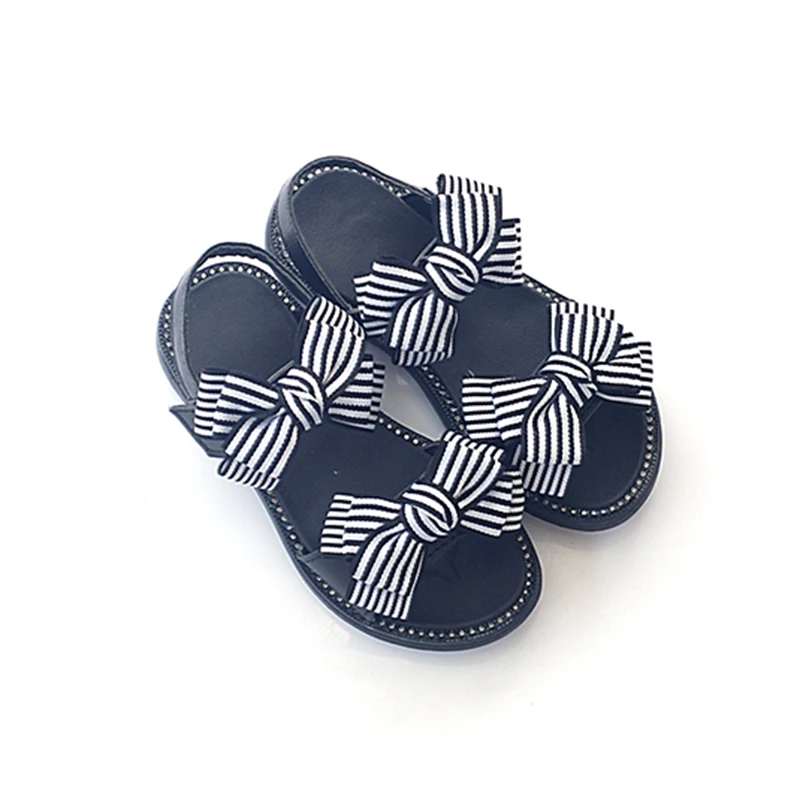 

Bekamille Children Shoes Girls Sandals In Kids Soft Bottom New Shoes Summer Bowtie Stripe Decoration Fashion Sandals Leisure