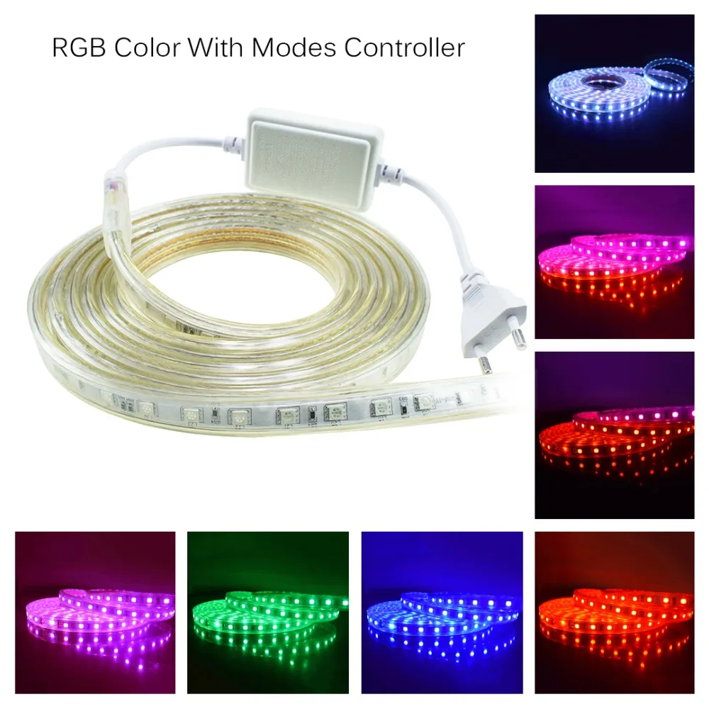 Светодиодная гибкая лента 220 в IP67 водонепроницаемая RGB 5050 60LED s/m светодиодный ная с