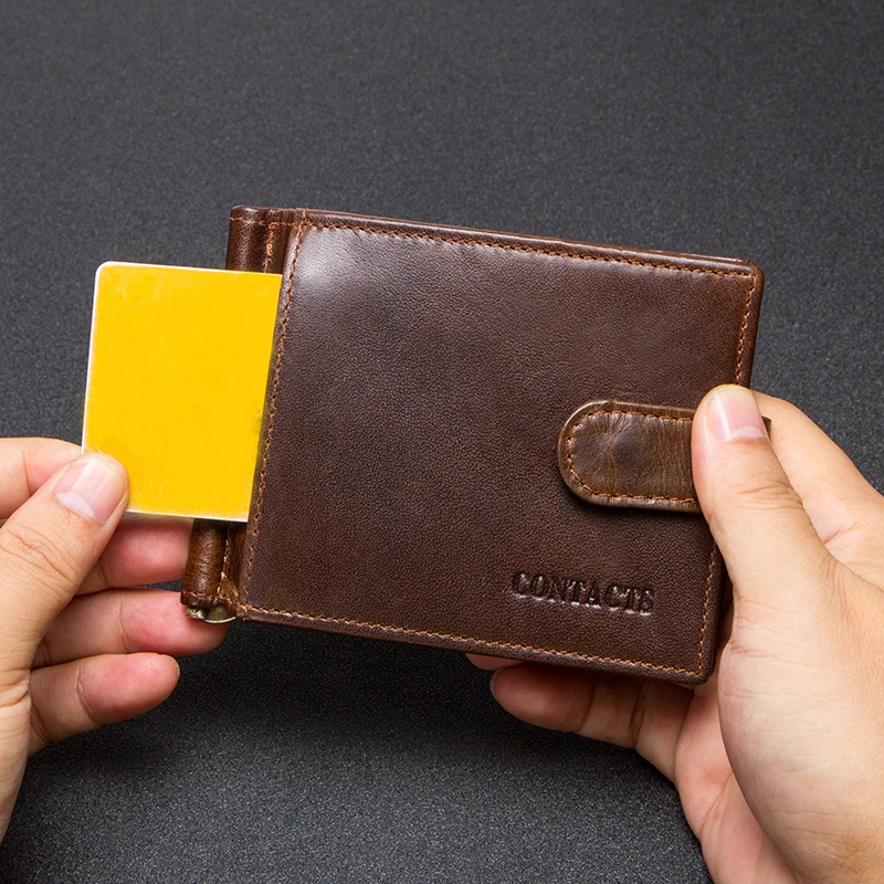 Contact's Brand Designer Genuine Leather Purse Wallet Men Bifold Male Money Clip Cash Card Cases Clamp For Money Case