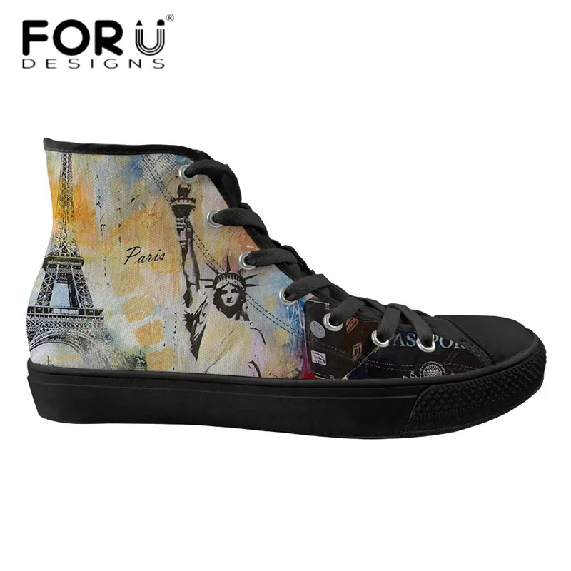 

FORUDESIGNS Casual Women Sneakers Statue of Liberty Painting Design High Top Flats Canvas Female Comfortable Mesh Running Shoes