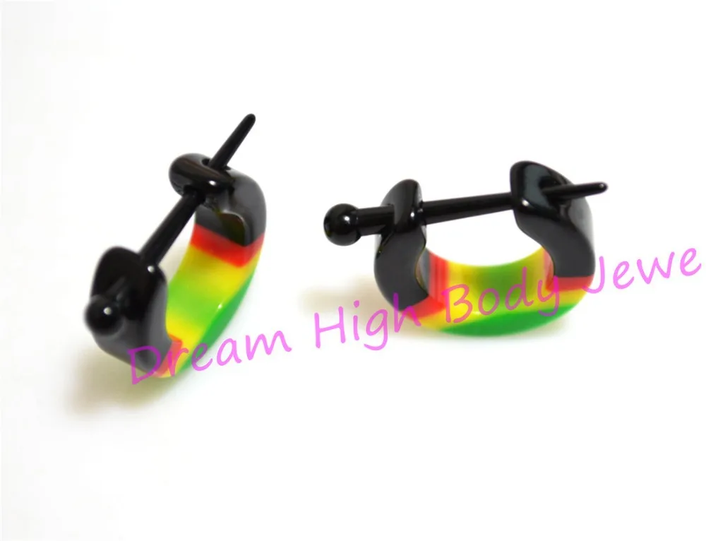 

Ear Plug Stretchers Hoop Earring Acrylic Rasta Tribal Ethnic Piercing For Women Rasta Reggae Bob Marley Yellow Red Green