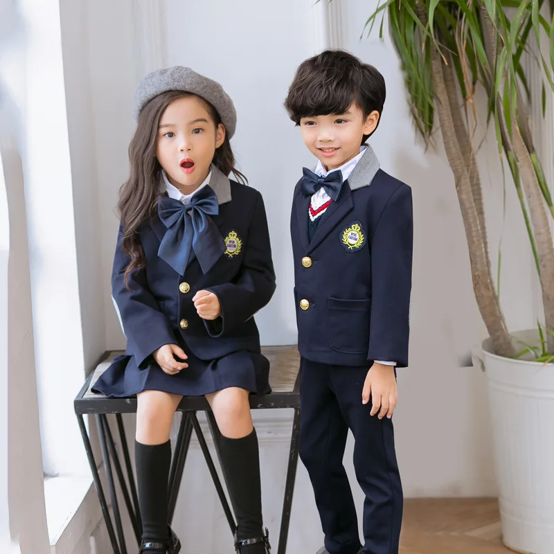 Комплект школьной формы для детей; Комплект для мальчиков и девочек в британском стиле; Блейзер; рубашка; брюки; комплект из 3 предметов; Детский костюм для сцены