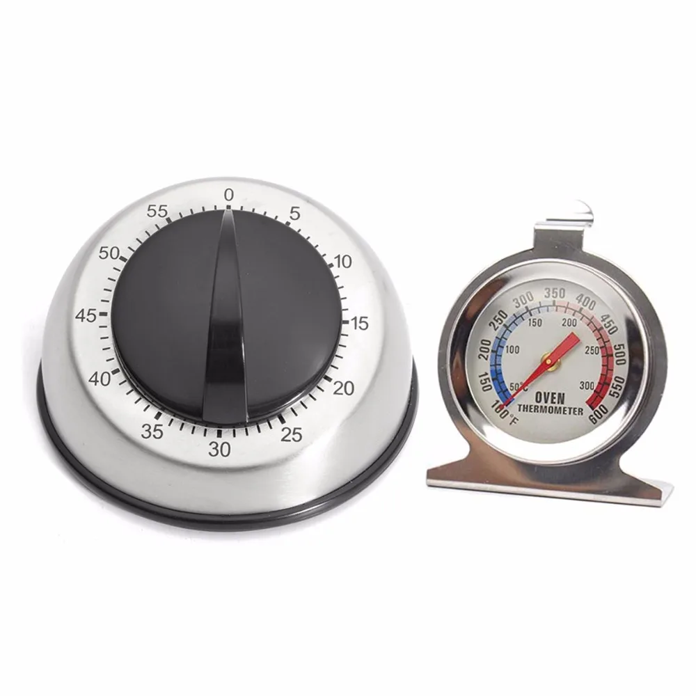

60-minute Kitchen Oven Baking Reminder Countdown Mechanical Wind-up Timer Thermometer