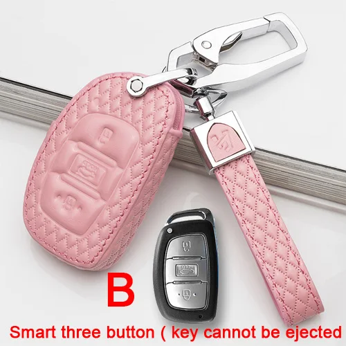 pink Специальный автомобильный чехол для ключей hyundai ix35 Elantra Veloster Sonata8 из натуральной коровьей кожи, защитный чехол, черный, розовый - Название цвета: pink