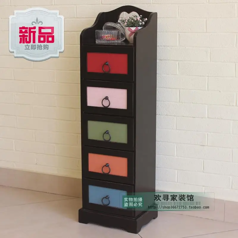  Bedroom living room combination wood storage cabinets lockers pastoral minimalist black bucket five - 32609675076