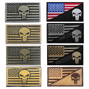

30 PCS 3D American Flag W/Skull Embroidery Patch US Army Tactical Military Morale Patches Appliques Embroidered Badges Wholesale