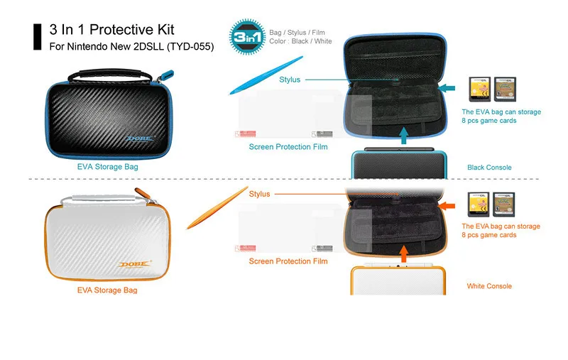 3 в 1 защитный комплект жесткий EVA защитный дорожный Водонепроницаемый чехол сумка для хранения с защитой экрана для nintendo NEW 2DS XL LL