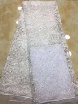 

Latest sequins African Cord Lace Fabrics High Quality Pure White Nigerian Lace Fabric For Wedding African Lace Fabric X3
