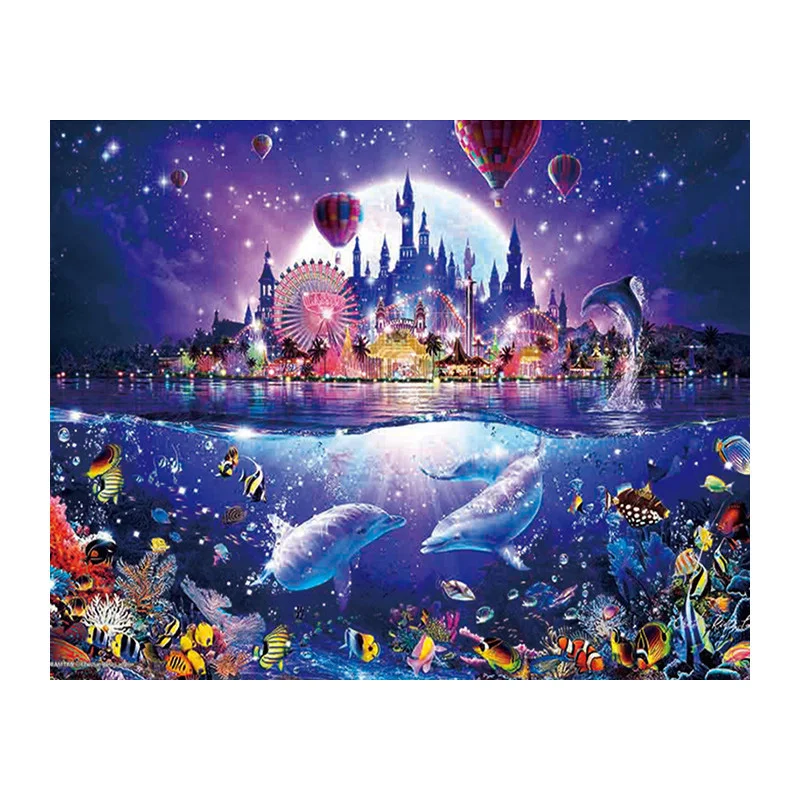 

5D DIY diamond embroidery dolphin&castle diamond painting Cross Stitch full drill Rhinestone mosaic home decoration WZ