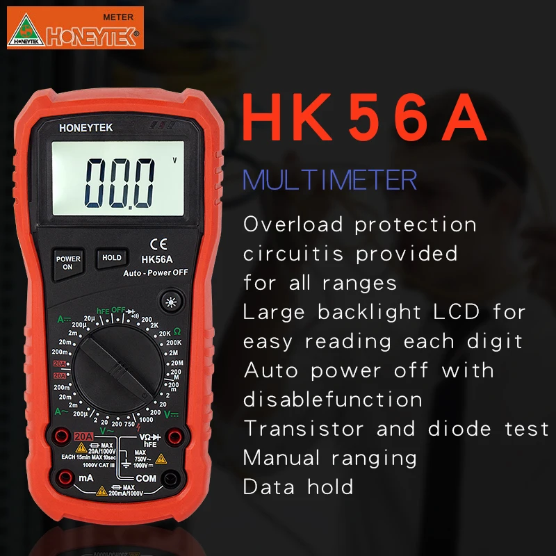 HONEYTEK HK68A мультиметр-тестер 4000 Количество истинных RMS цифровой мультиметр авто Питание USB интерфейс AC DC напряжение тока