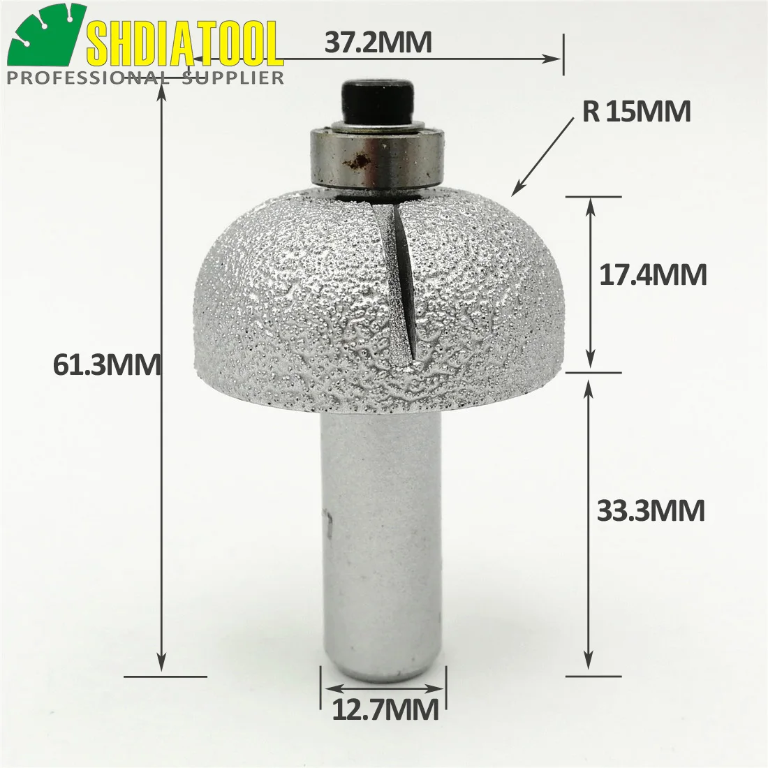 Radius 15mm Vacuum Brazed diamond router bits with bottom stop bearing,  Router cutter for stone, Rome-3 type