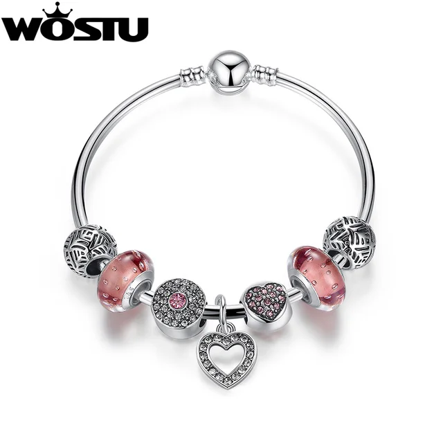 Aliexpress Hot Argento Rosa Fascino Del Cuore Del Braccialetto Per Le Donne di M Aliexpress Hot Argento Rosa Fascino Del Cuore Del Braccialetto Per Le Donne di M