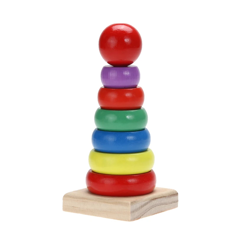 Wooden Stacking Tower w/ Colorful 7 Rings Kids Stacker Toy Xmas Gift 