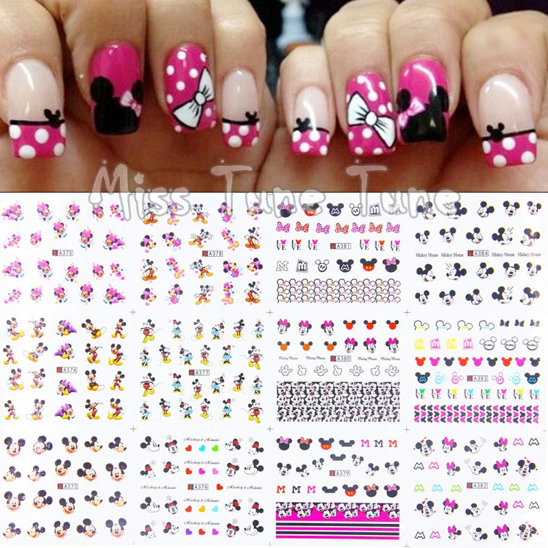 1pcs 12 Sheets/Lot Large Nail Art Water Transfer Water Decal Stickers Tips Mickey Minnie Head