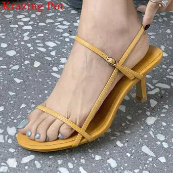 

Large size European superstars sexy genuine leather stiletto 6cm heels buckle strap peep toe hot girls nightclub sandals L18
