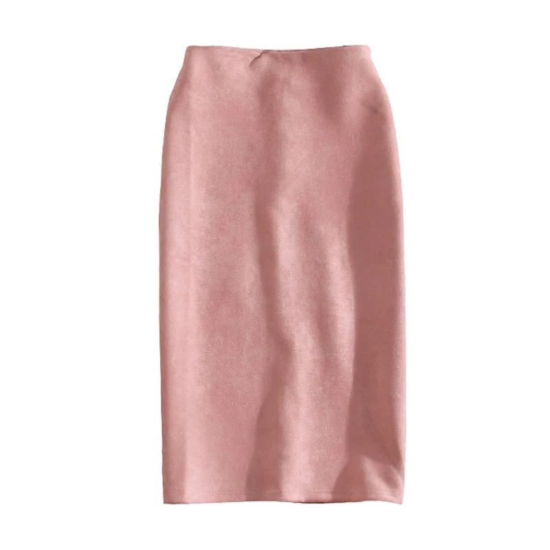 Women Skirts Summer Casual Knee-Length Pencil Skirt Female Vintage Suede Split Skirts 2019 spring Solid color Skirt 10 colors