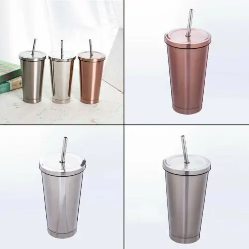 

500ML Stainless Steel Cup Portable Travel Tumbler Coffee Mug With Drinking Straw
