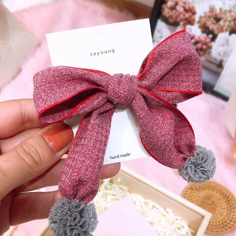Korean Fabric Hair Bows for Girls Yarn Ball Hair Clips Sweet Princess