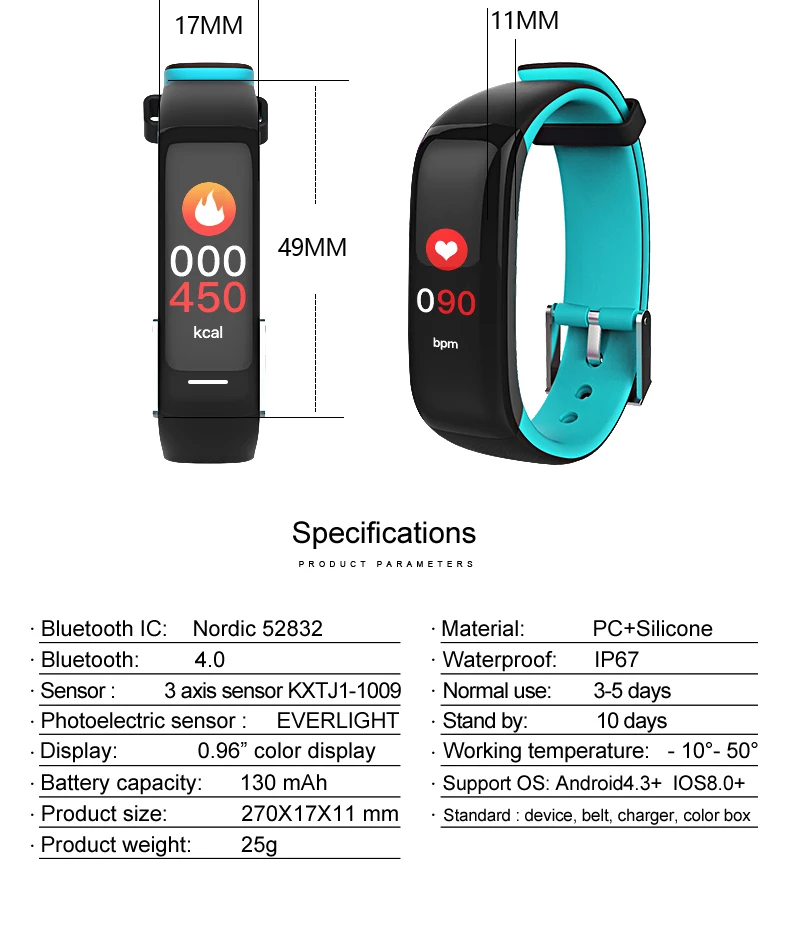 Torntisc Smart band P1 PLUS Color display Fitness Bracelet Heart rate tracker Blood Pressure Monitor Smart Wristband IP67 Waterpoof (11)
