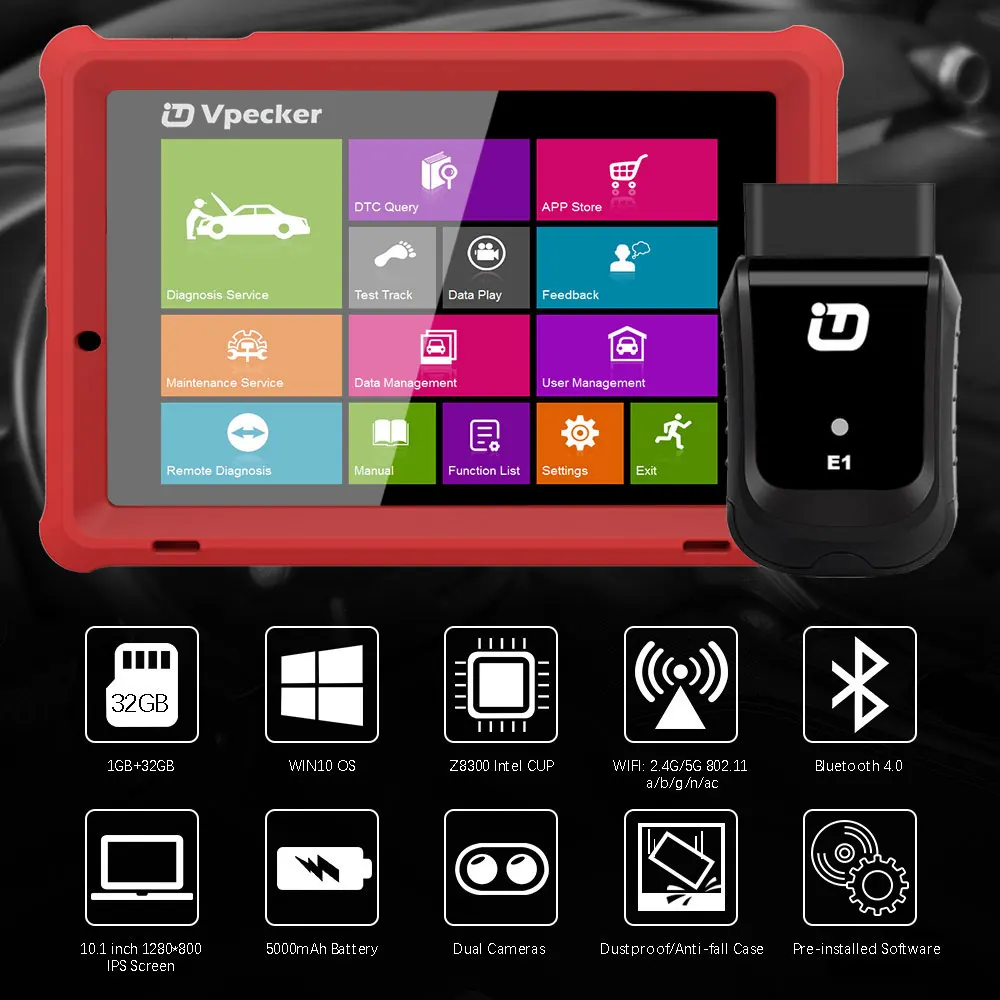 Vpecker E1 10 1 'inch Таблетка Полный Системы OBD OBD2 Авто сканер ABS SRS Immo EPB DPF Сброс системы