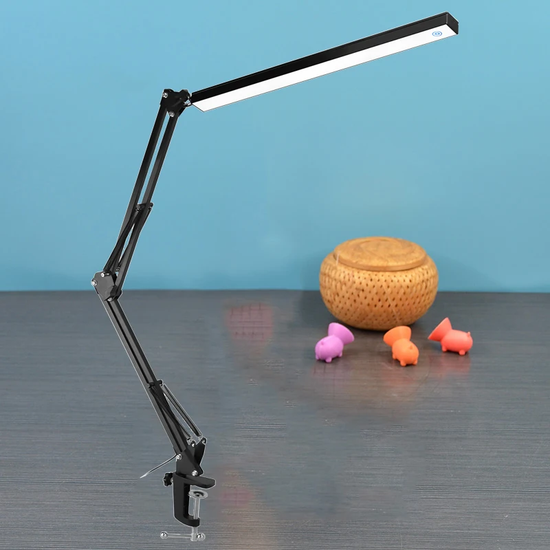 

7W Metal LED Swing Arm Desk Lamp with clamp , 3 Colors Modes Craft Light with Clamp,Drafting Table Lamp, Black