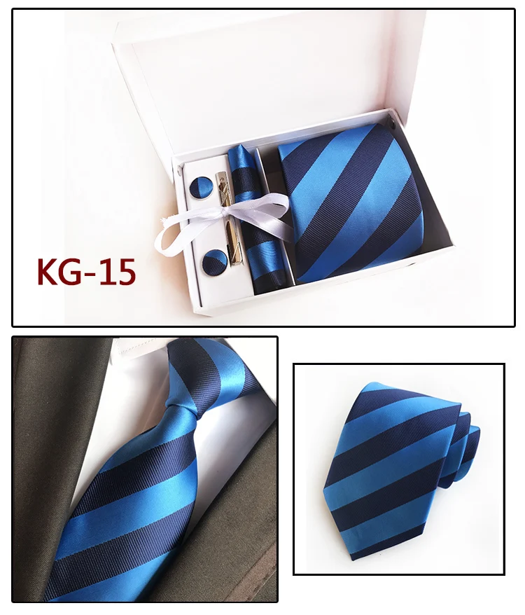 8 см Для мужчин формальный комплект галстуков Классический Тканые Полосатый галстук с платком Запонки Зажим в подарочной коробке
